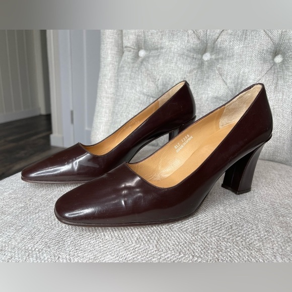 Vintage RALPH LAUREN Brown Leather Size 9 Square Toe Slip on Pumps Made Spain - Picture 1 of 4
